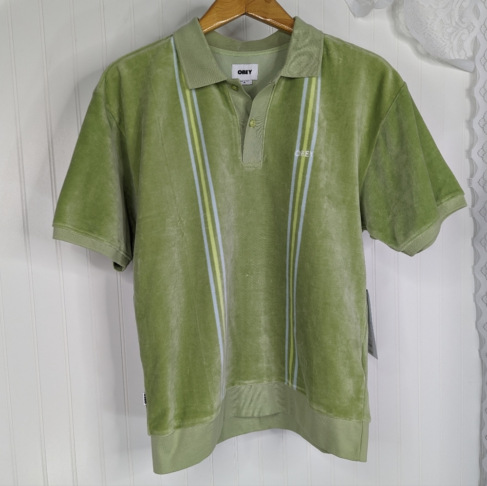 OBEY Stefano Short Sleeve Velour Polo NWT Sz M - Picture 6 of 13